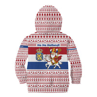 Netherlands Christmas Kid Hoodie with Sinterklaas Horse Dutch Flag and Festive Knit Pattern - Wonder Print Shop