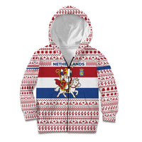 Netherlands Christmas Kid Hoodie with Sinterklaas Horse Dutch Flag and Festive Knit Pattern - Wonder Print Shop