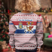 Netherlands Christmas Kid Ugly Christmas Sweater with Sinterklaas Horse Dutch Flag and Festive Knit Pattern - Wonder Print Shop