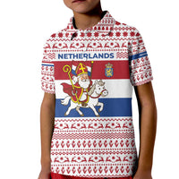 Netherlands Christmas Kid Polo Shirt with Sinterklaas Horse Dutch Flag and Festive Knit Pattern - Wonder Print Shop