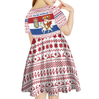 Netherlands Christmas Kid Short Sleeve Dress with Sinterklaas Horse Dutch Flag and Festive Knit Pattern - Wonder Print Shop
