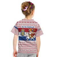 Netherlands Christmas Kid T Shirt with Sinterklaas Horse Dutch Flag and Festive Knit Pattern - Wonder Print Shop