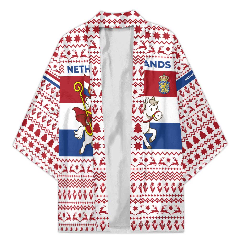 Netherlands Christmas Kimono with Sinterklaas Horse Dutch Flag and Festive Knit Pattern - Wonder Print Shop