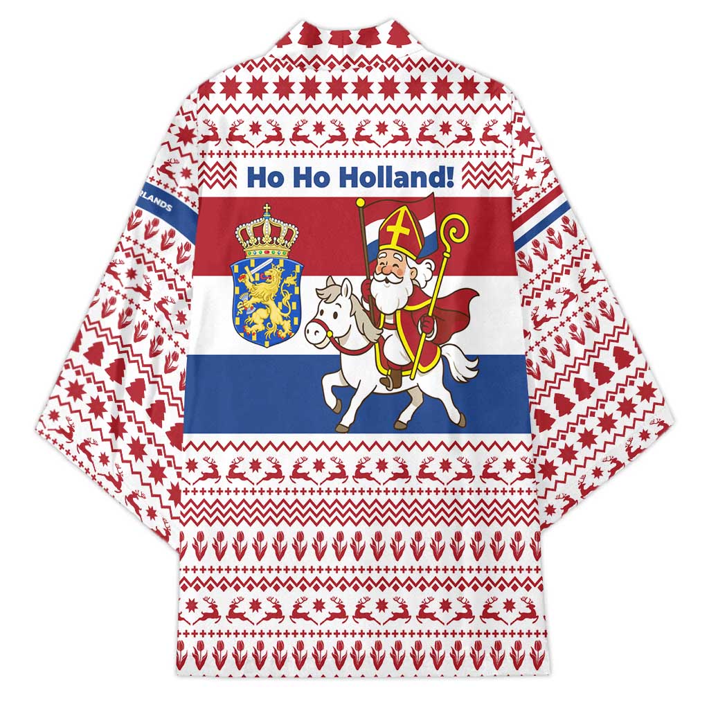 Netherlands Christmas Kimono with Sinterklaas Horse Dutch Flag and Festive Knit Pattern - Wonder Print Shop