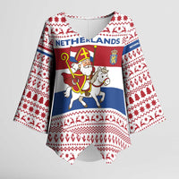Netherlands Christmas Kimono Sleeve Blouse with Sinterklaas Horse Dutch Flag and Festive Knit Pattern - Wonder Print Shop