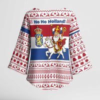 Netherlands Christmas Kimono Sleeve Blouse with Sinterklaas Horse Dutch Flag and Festive Knit Pattern - Wonder Print Shop