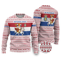 Netherlands Christmas Ugly Christmas Sweater with Sinterklaas Horse Dutch Flag and Festive Knit Pattern - Wonder Print Shop