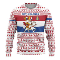 Netherlands Christmas Ugly Christmas Sweater with Sinterklaas Horse Dutch Flag and Festive Knit Pattern - Wonder Print Shop