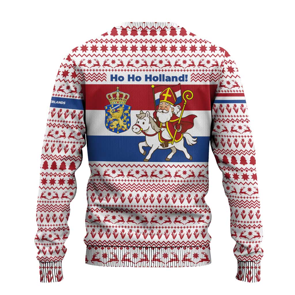 Netherlands Christmas Ugly Christmas Sweater with Sinterklaas Horse Dutch Flag and Festive Knit Pattern - Wonder Print Shop