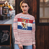 Netherlands Christmas Ugly Christmas Sweater with Sinterklaas Horse Dutch Flag and Festive Knit Pattern - Wonder Print Shop