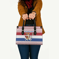 Netherlands Christmas Leather Bag with Sinterklaas Horse Dutch Flag and Festive Knit Pattern - Wonder Print Shop