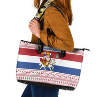 Netherlands Christmas Leather Tote Bag with Sinterklaas Horse Dutch Flag and Festive Knit Pattern - Wonder Print Shop