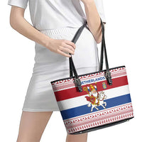 Netherlands Christmas Leather Tote Bag with Sinterklaas Horse Dutch Flag and Festive Knit Pattern - Wonder Print Shop