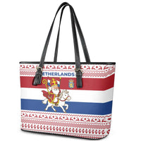 Netherlands Christmas Leather Tote Bag with Sinterklaas Horse Dutch Flag and Festive Knit Pattern - Wonder Print Shop