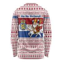Netherlands Christmas Long Sleeve Shirt with Sinterklaas Horse Dutch Flag and Festive Knit Pattern - Wonder Print Shop