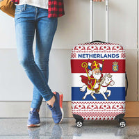 Netherlands Christmas Luggage Cover with Sinterklaas Horse Dutch Flag and Festive Knit Pattern - Wonder Print Shop