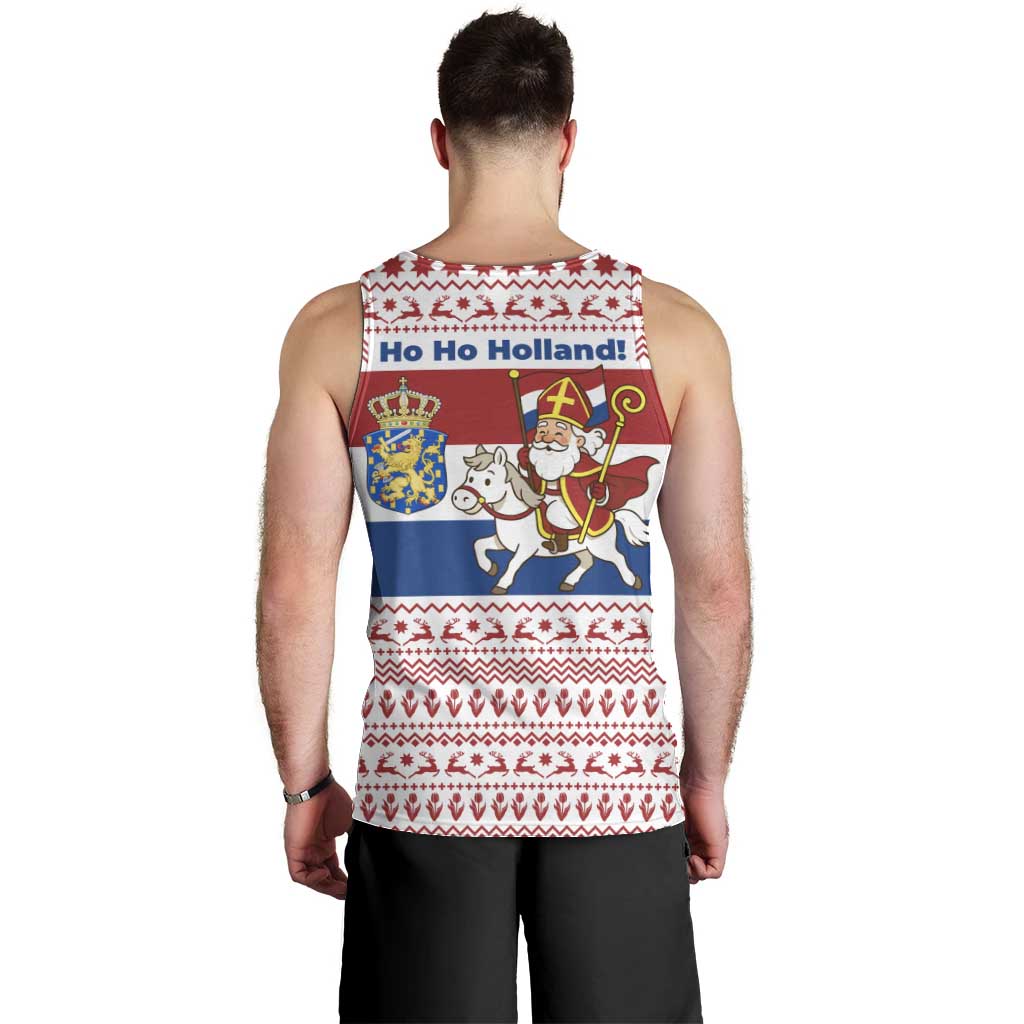 Netherlands Christmas Men Tank Top with Sinterklaas Horse Dutch Flag and Festive Knit Pattern - Wonder Print Shop