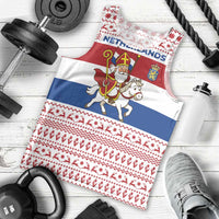 Netherlands Christmas Men Tank Top with Sinterklaas Horse Dutch Flag and Festive Knit Pattern - Wonder Print Shop