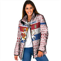 Netherlands Christmas Padded Jacket with Sinterklaas Horse Dutch Flag and Festive Knit Pattern - Wonder Print Shop