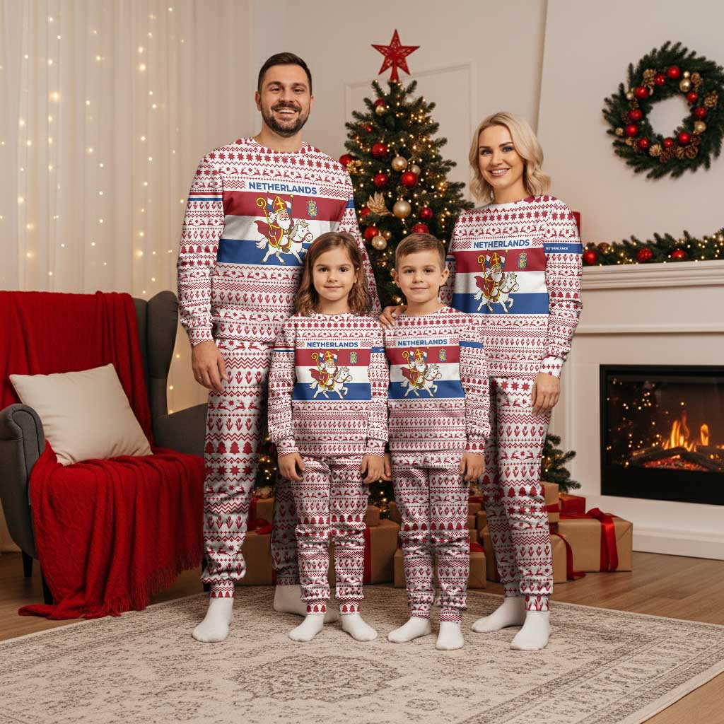 Netherlands Christmas Pajama Set with Sinterklaas Horse Dutch Flag and Festive Knit Pattern - Wonder Print Shop