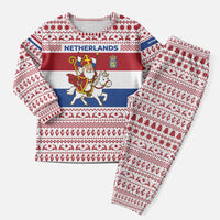 Netherlands Christmas Pajama Set with Sinterklaas Horse Dutch Flag and Festive Knit Pattern - Wonder Print Shop