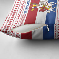 Netherlands Christmas Pillow Cover with Sinterklaas Horse Dutch Flag and Festive Knit Pattern - Wonder Print Shop