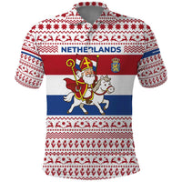 Netherlands Christmas Polo Shirt with Sinterklaas Horse Dutch Flag and Festive Knit Pattern - Wonder Print Shop