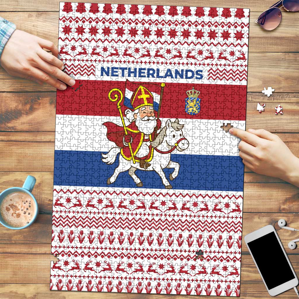 Netherlands Christmas Puzzle with Sinterklaas Horse Dutch Flag and Festive Knit Pattern - Wonder Print Shop