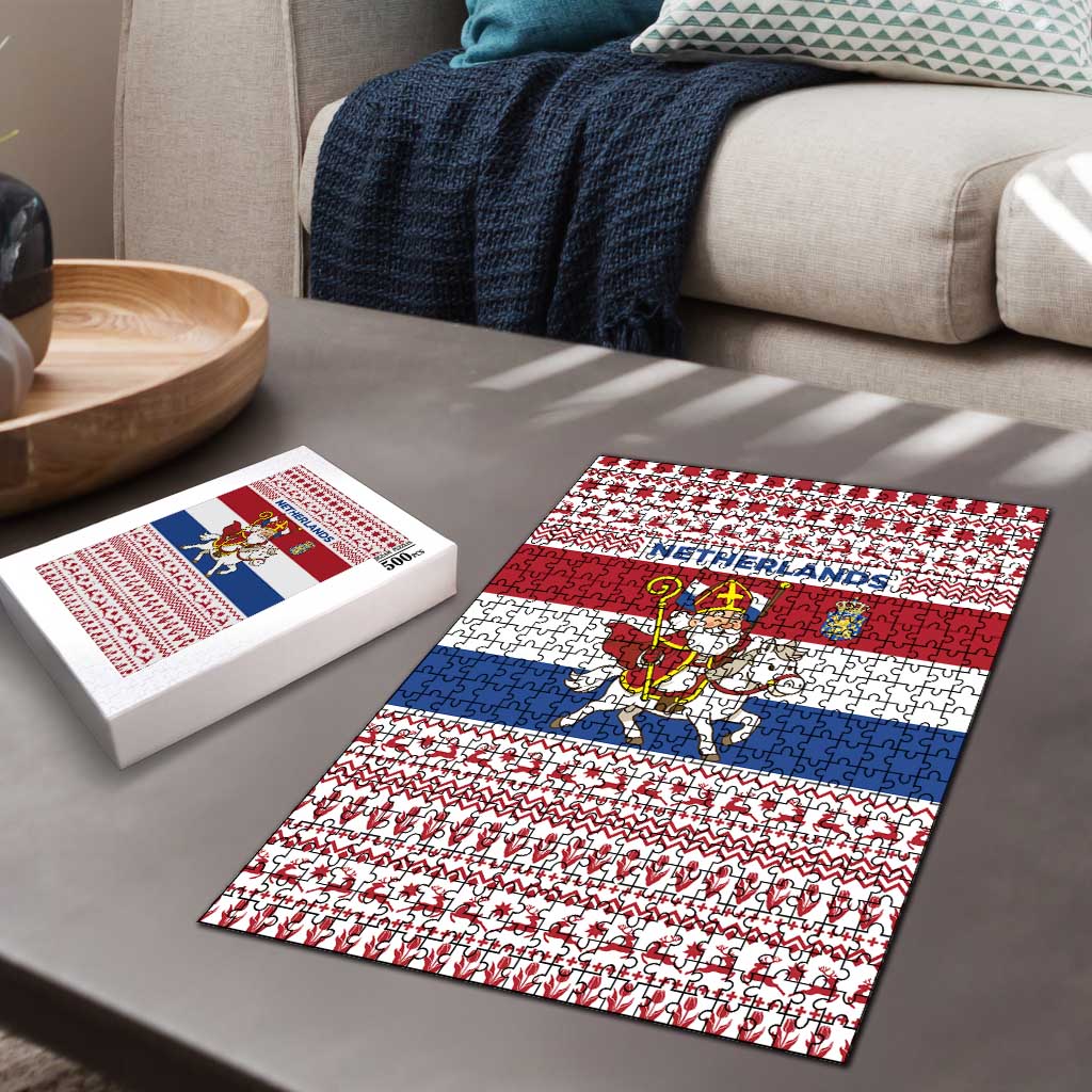 Netherlands Christmas Puzzle with Sinterklaas Horse Dutch Flag and Festive Knit Pattern - Wonder Print Shop