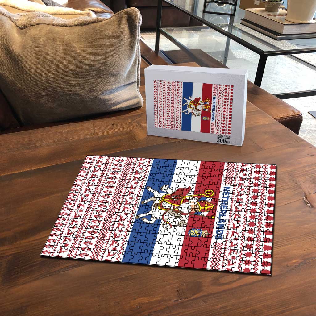 Netherlands Christmas Puzzle with Sinterklaas Horse Dutch Flag and Festive Knit Pattern - Wonder Print Shop