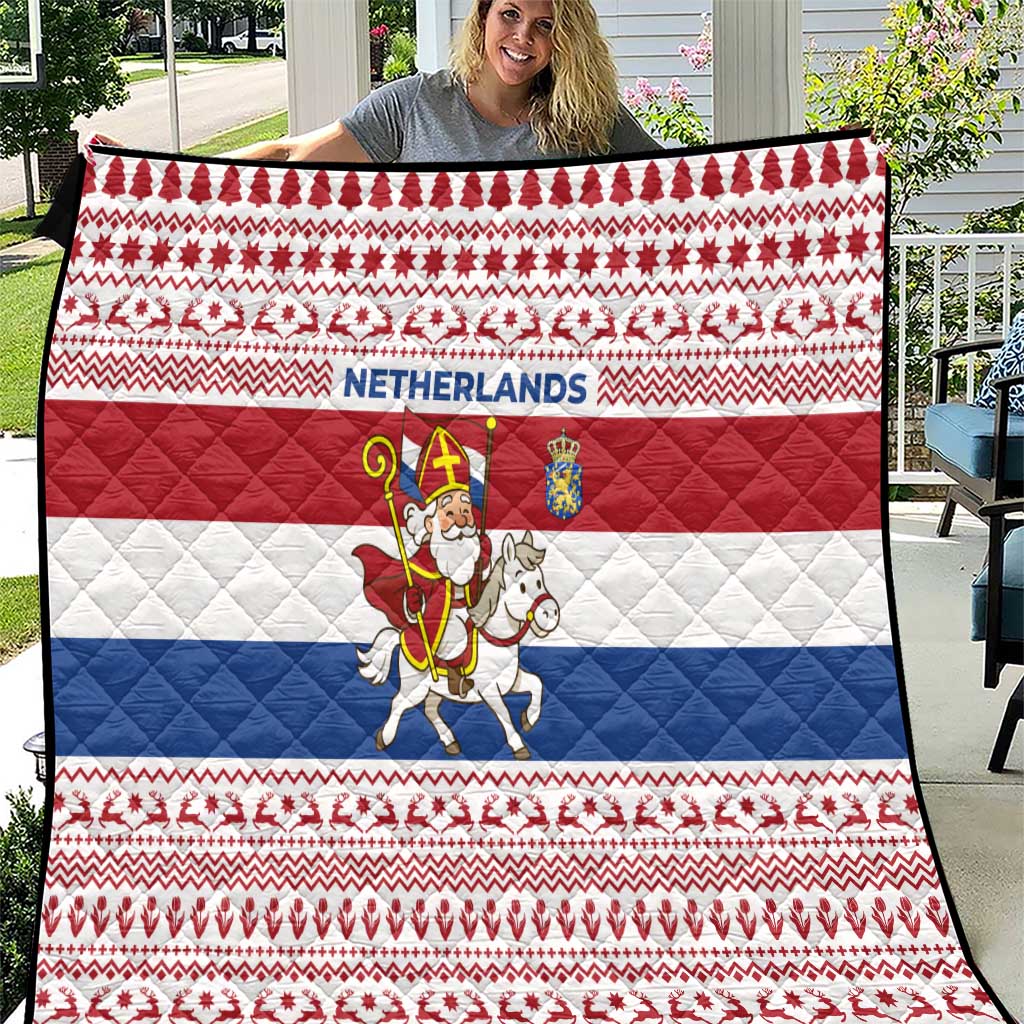 Netherlands Christmas Quilt with Sinterklaas Horse Dutch Flag and Festive Knit Pattern - Wonder Print Shop