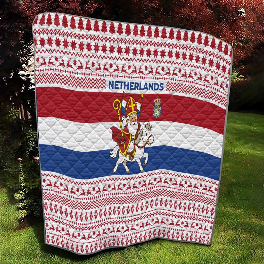 Netherlands Christmas Quilt with Sinterklaas Horse Dutch Flag and Festive Knit Pattern - Wonder Print Shop