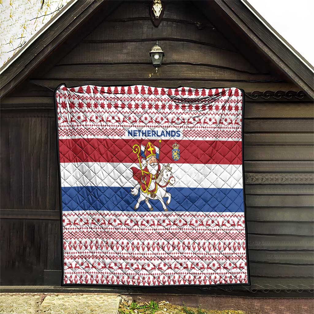 Netherlands Christmas Quilt with Sinterklaas Horse Dutch Flag and Festive Knit Pattern - Wonder Print Shop