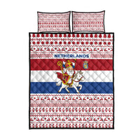 Netherlands Christmas Quilt Bed Set with Sinterklaas Horse Dutch Flag and Festive Knit Pattern - Wonder Print Shop