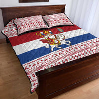 Netherlands Christmas Quilt Bed Set with Sinterklaas Horse Dutch Flag and Festive Knit Pattern - Wonder Print Shop