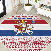 Netherlands Christmas Round Carpet with Sinterklaas Horse Dutch Flag and Festive Knit Pattern - Wonder Print Shop