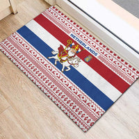 Netherlands Christmas Rubber Doormat with Sinterklaas Horse Dutch Flag and Festive Knit Pattern - Wonder Print Shop