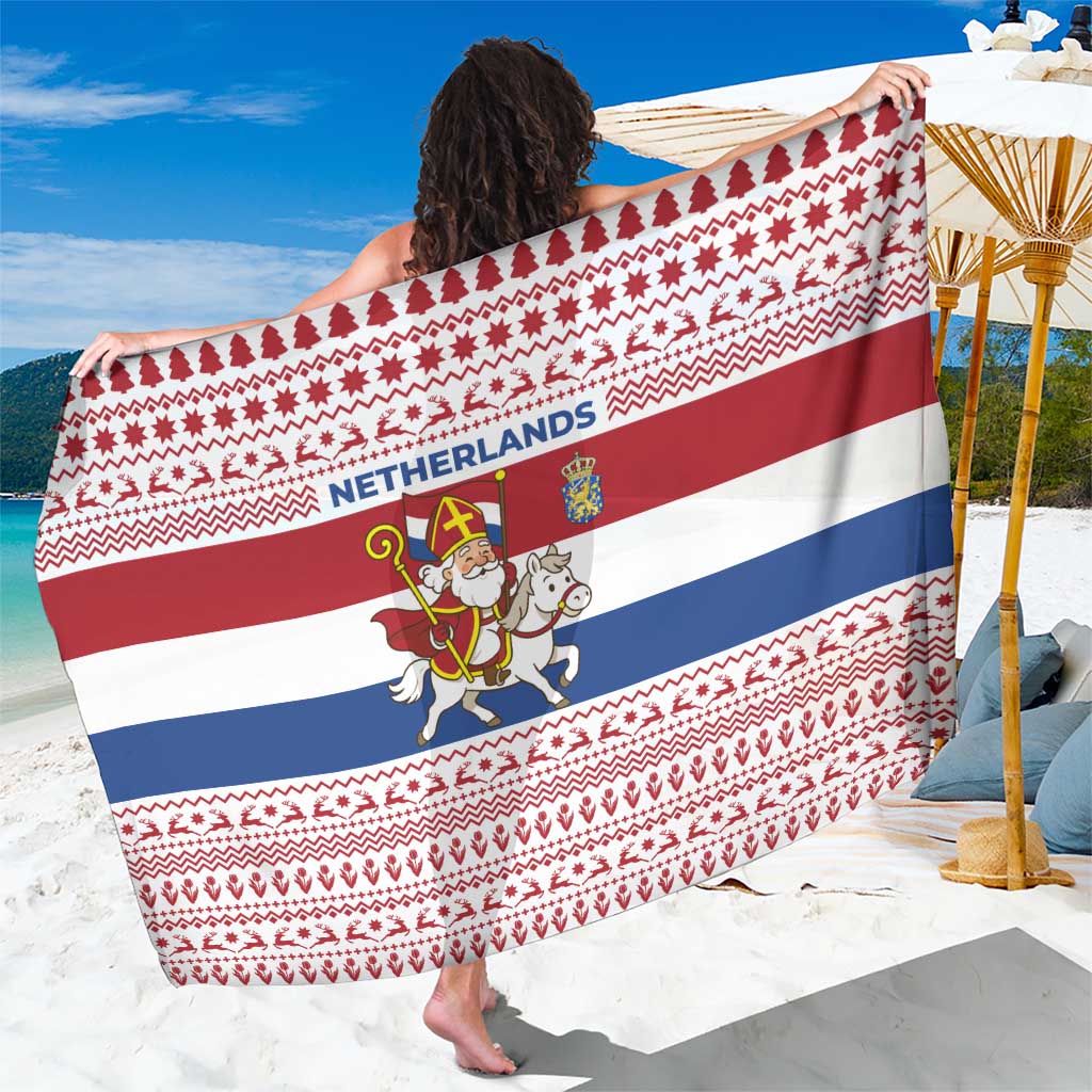 Netherlands Christmas Sarong with Sinterklaas Horse Dutch Flag and Festive Knit Pattern - Wonder Print Shop