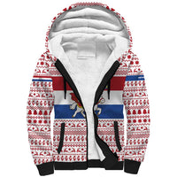 Netherlands Christmas Sherpa Hoodie with Sinterklaas Horse Dutch Flag and Festive Knit Pattern - Wonder Print Shop