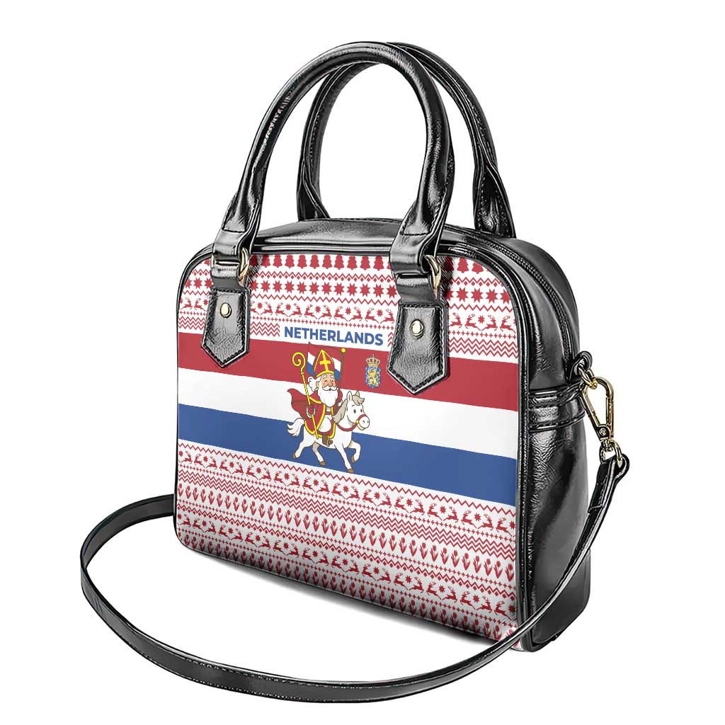 Netherlands Christmas Shoulder Handbag with Sinterklaas Horse Dutch Flag and Festive Knit Pattern - Wonder Print Shop