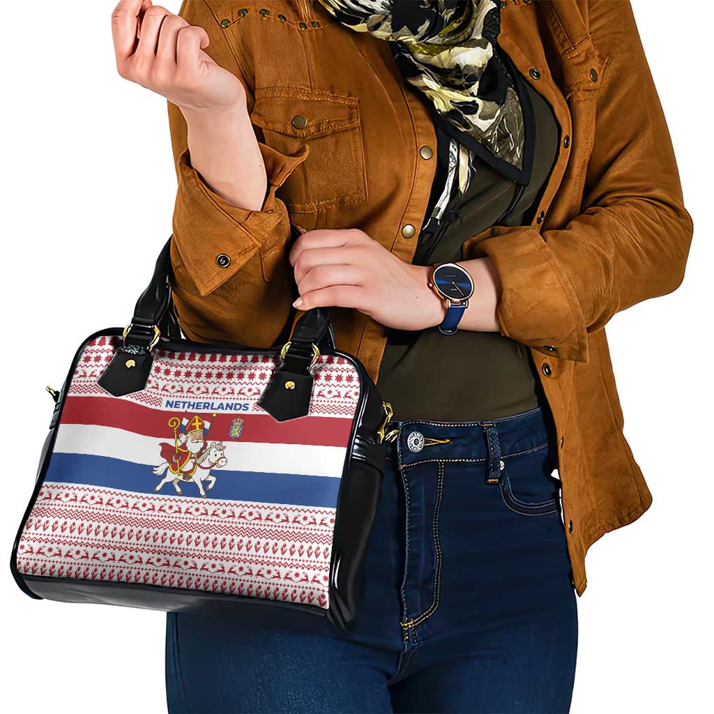 Netherlands Christmas Shoulder Handbag with Sinterklaas Horse Dutch Flag and Festive Knit Pattern - Wonder Print Shop