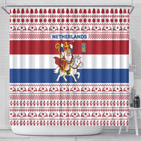 Netherlands Christmas Shower Curtain with Sinterklaas Horse Dutch Flag and Festive Knit Pattern - Wonder Print Shop