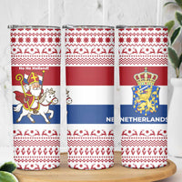 Netherlands Christmas Skinny Tumbler with Sinterklaas Horse Dutch Flag and Festive Knit Pattern - Wonder Print Shop