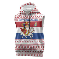 Netherlands Christmas Sleeveless Hoodie with Sinterklaas Horse Dutch Flag and Festive Knit Pattern - Wonder Print Shop