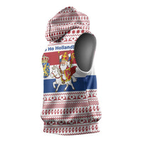 Netherlands Christmas Sleeveless Hoodie with Sinterklaas Horse Dutch Flag and Festive Knit Pattern - Wonder Print Shop
