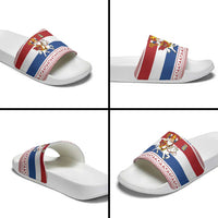 Netherlands Christmas Slide Sandals with Sinterklaas Horse Dutch Flag and Festive Knit Pattern - Wonder Print Shop