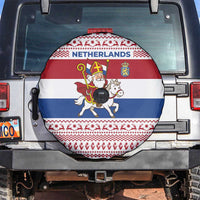 Netherlands Christmas Spare Tire Cover with Sinterklaas Horse Dutch Flag and Festive Knit Pattern - Wonder Print Shop