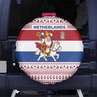 Netherlands Christmas Spare Tire Cover with Sinterklaas Horse Dutch Flag and Festive Knit Pattern - Wonder Print Shop