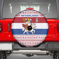 Netherlands Christmas Spare Tire Cover with Sinterklaas Horse Dutch Flag and Festive Knit Pattern - Wonder Print Shop