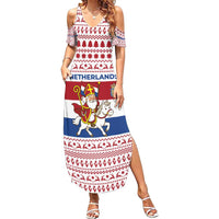 Netherlands Christmas Summer Maxi Dress with Sinterklaas Horse Dutch Flag and Festive Knit Pattern - Wonder Print Shop